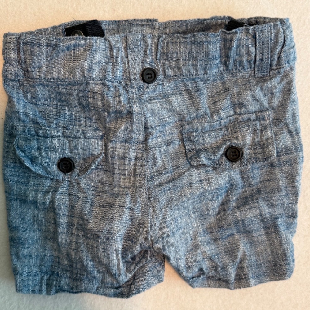 Me & Henry London Blue Cotton Linen Look Shorts 6/9M Preppy Minimalist Boho - Picture 6 of 7